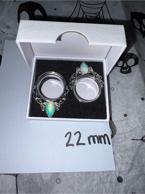Teardrop Opal Tunnel Earrings 22mm - Brand New